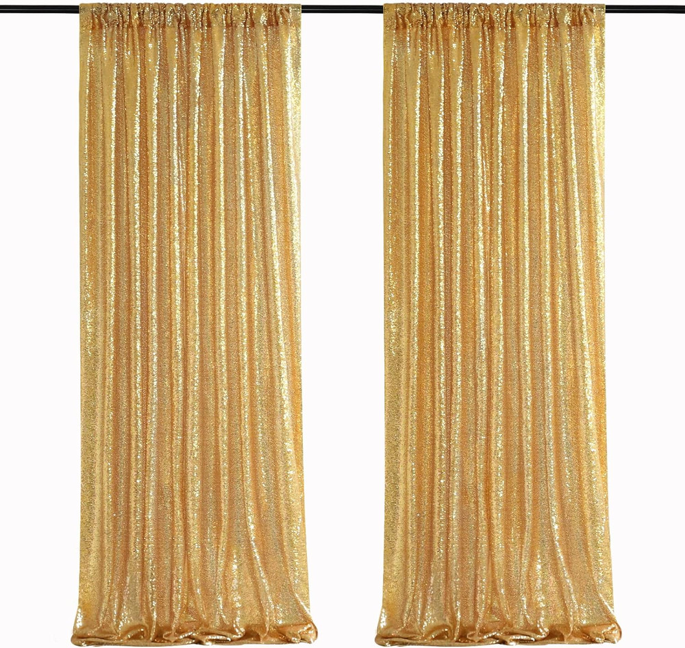 Gold Sequin Backdrop Curtain Panels Stage 2 Pieces 2FTx8FT Wedding Party Back…