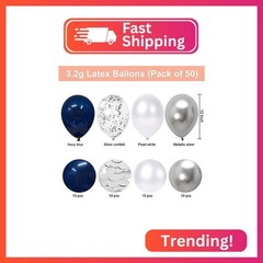 Hiquaty Navy Blue Balloons,50pcs Blue and Silver Balloons,12 Inch White Balloons