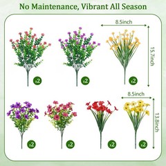 14 Bundle UV Resistant Artificial Outdoor Flowers Realistic Faux Planter Porch