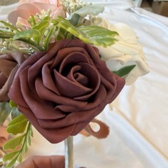 LING’S MOMENTS Bridesmaid Bouquet, Dusty Rose, Gold Accents￼