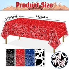 4 Pack Western Party Tablecloths Paisley Bandana Table Cover Floral Disposabl…