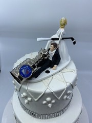 Funny Hockey Player Stanley Cup Bride and Groom Wedding cake topper Or Your Team
