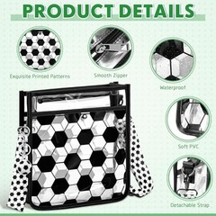Women Clear PVC Soccer Crossbody Bag Black and White Soccer Bag for Events