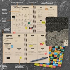 2026 Medium Weekly Monthly Planner with 12-Month Calendar Grid, Rolling Waves