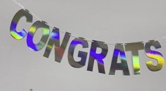 Pre-Strung Holographic Congrats Grad Banner Decorations Sign, Iridescent Hang…