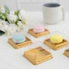 50 Square 3″ Gold clear Mini Cupcake Boxes Dome Plastic Favor Holders Events