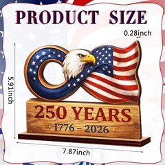 250th Anniversary Eagle Decor 8 Inch Patriotic 1776-2026 Wooden Blue and Red