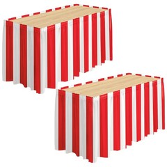 durony 2 Packs Red and White Striped Table Skirt Circus Theme Party Supplies…