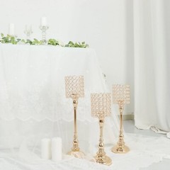 3 Gold Crystal Beaded Metal Goblet Votive CANDLE HOLDERS Centerpieces Events