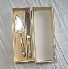 Lenox 2-Pc Silver Metal Cake Knife & Server Set, Scroll Handles, Glossy