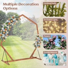 7 FT Heptagon Wedding Arch Wooden Arbor Backdrop Stand w/Triangular-Shaped Base