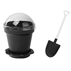 12 BLACK Mini Flower Pot DESSERT CUPS Lid Shovel Spoon Party Events Decorations