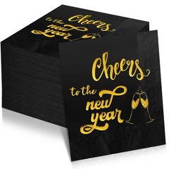 Sinmoe 100 Pcs New Years Eve Napkins Cocktail 2026 Disposable Paper Gold and …