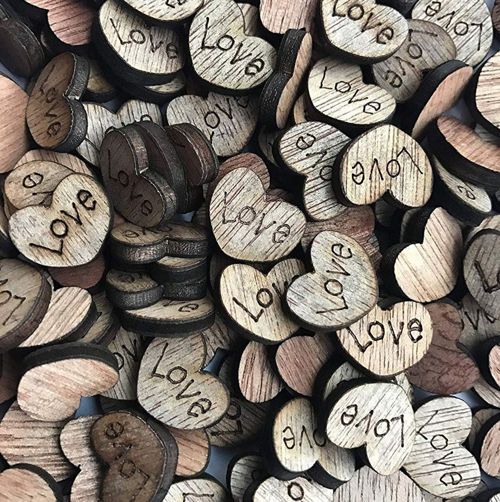 200Pcs Rustic Wooden Love Heart Wood Slices Crafts Wedding Table Scatter Decorat