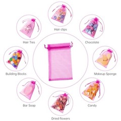 100PCS Organza Bags, 4×6 inches (10x15cm) Small Mesh Bags Drawstring Hot Pink