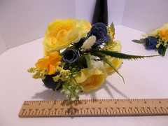 Bridal Denim Roses and Yellow Ranunculus Bouquet & Corsage & Boutonniere Set