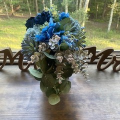 Bridal Wedding Bouquet Budget Friendly Handmade Faux Florals Blue Purple Green