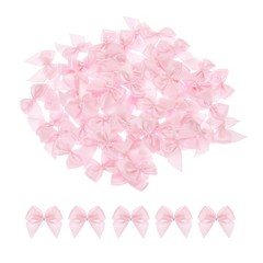 40Pcs Mini Light Pink Ribbon Bow with Pearl 1″ Ribbon Flowers Applique