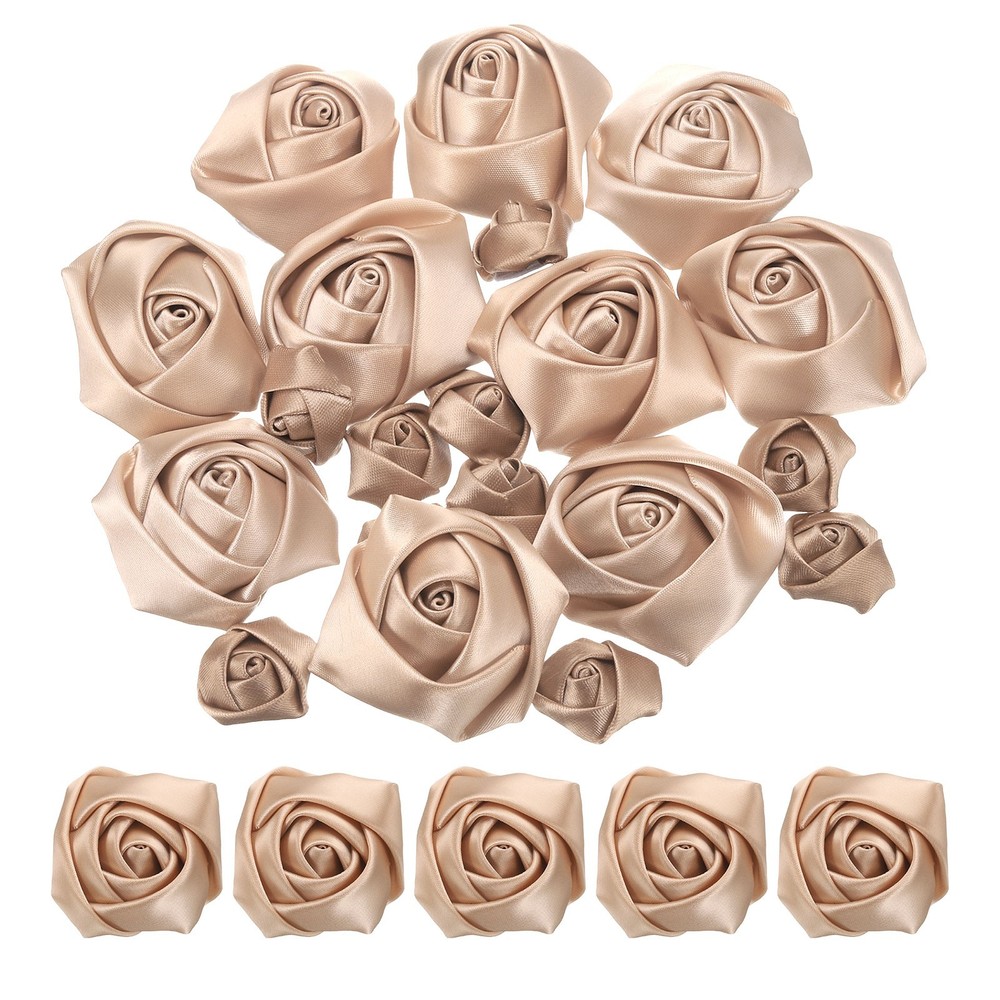 20pcs 2Size Satin Ribbon Roses 2.5cm/5cm Ribbon Rose Artificial Fabrics(Khaki)