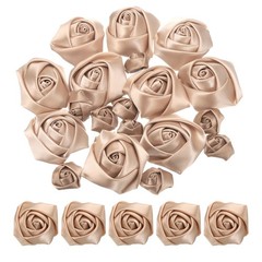 20pcs 2Size Satin Ribbon Roses 2.5cm/5cm Ribbon Rose Artificial Fabrics(Khaki)