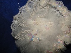 New Stunning Iridescent white floral and beaded leaves, tulle Bridal Bouquet
