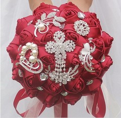 YYCRAFT 2″ Satin Rose Flower for Wedding Bride Bouquet 2″(5cm), Burgundy