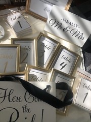Gold Wedding Table Decorations (Table Numbers, Signage, Tablecloth & more!)
