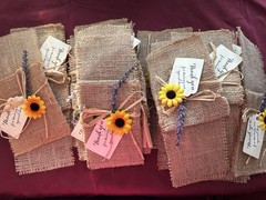 Handmade Burlap Silverware Holders: 60 Sunflower, Thank You; Used At Wedding