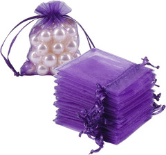 100pcs Little Organza Bags 3 x 4 inch, Purple Mesh Bags Drawstring Pouches for J