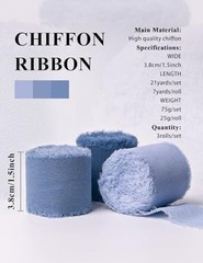 Chiffon Ribbon, Dusty Haze Pastel Blue 1.5»x21Yd Frayed Fringe Silk Dusty Blue