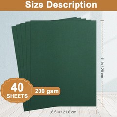 40 Sheets Dark Green Cardstock 8.5×11 200GSM Paper for Cards Crafts Decor