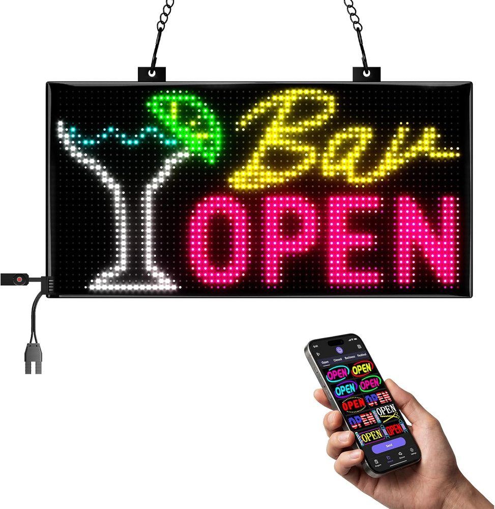 Smart Programmable LED Open Sign with App Control for Cafes and Bars