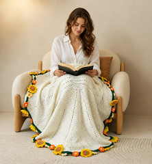 NEW 59″ Sunflower & Daisy Bouquet Blanket Handmade Crochet Flower Blanket Scarf
