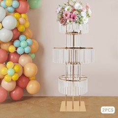 Gold+Clear 2PCS Flower Stand, Crystal Flower Stand, 5-tier Crystal Flower Stand