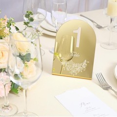 Gold Mirror Arch Wedding Table Numbers with Stands 1-15, 5×7 Acrylic Display