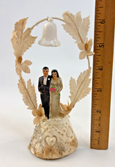 1950’s Wedding Cake Topper Bride & Groom Chalkware Millinery Flowers 6″ w/Box