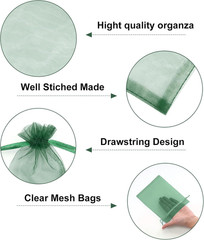 25PCS Dark Green Organza Bags 5×7 inches – Sheer Mesh Jewelry Pouches, Organza G