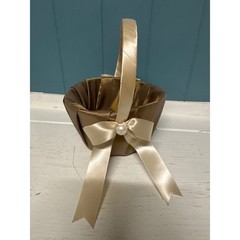 Satin Flower Girl Basket Ivory Pearl Bow Wedding Ceremony Special Occasion