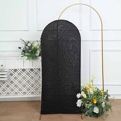 5 ft BLACK Metallic Fitted Spandex Round Top Arch STAND COVER Party Events