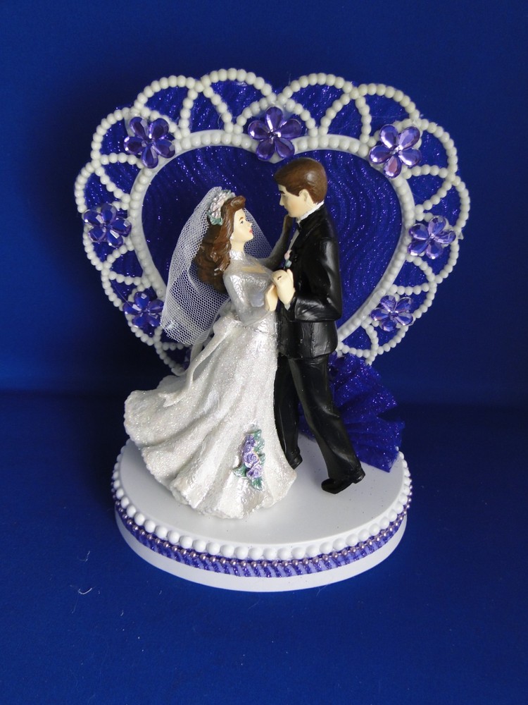 New Elegant Wedding Dancing Couple Caketop, Crystal Heart, purple decor #347