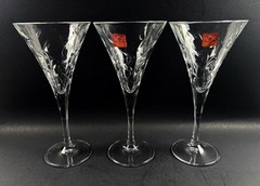RCR Royal Crystal Glass Goblets LAURUS Glass Water Stickers Italy Set of 3 Vtg