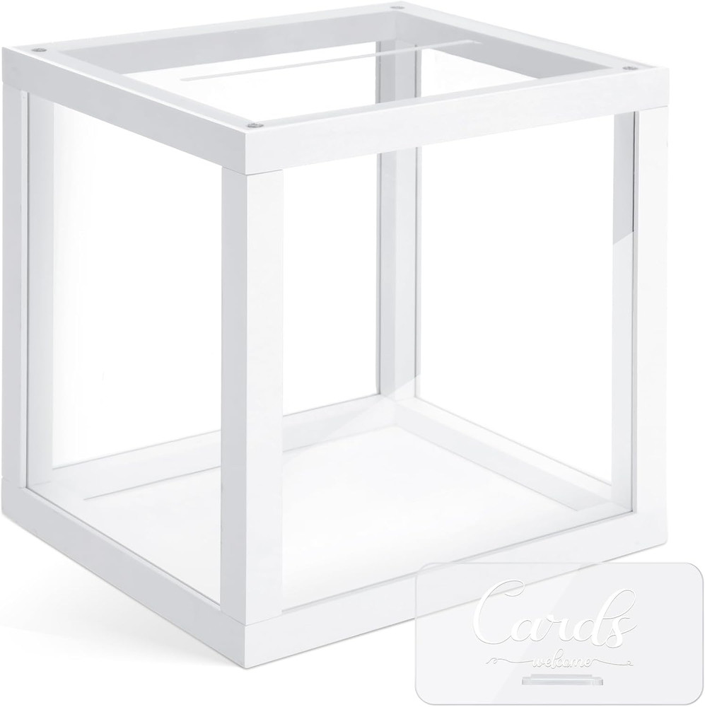 Clear Wedding Card Box with Slot 10 x 10 x 8.5 Large Acrylic Card Box for Party