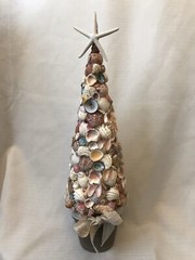 SEASHELL Topiary Tree Starfish Pink Beach CLAY POT Centerpiece Shore Ocean 18″