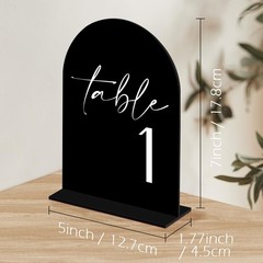 Black Arch Acrylic Table Numbers 1-25, 5×7″ with Stands, Minimalist Style, Bl…