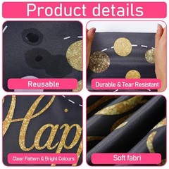 Happy Birthday Table Runner Gold Birth Party Sign Table Runner Vintage Black