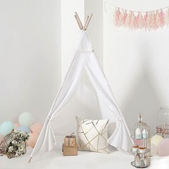 White Kids Teepee Play Tent with Window Indoor Outdoor Playhouse Playroom Home