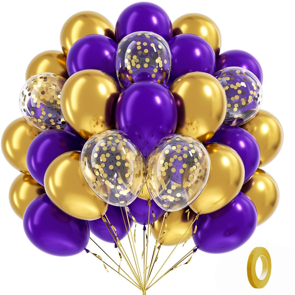 BAUANOOY Purple and Gold balloons, 60pcs 12 Inch 12 inches,