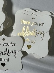 Gold Foil Card-stock Party Favor Tags, Thanks for Celebrating with Us-Qty 32