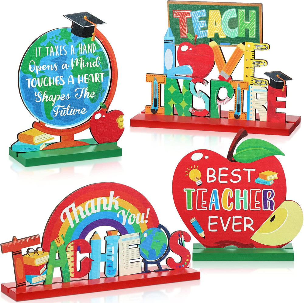 4 Pcs Teacher Appreciation Gifts Wooden Table Centerpieces Decorations Thank You