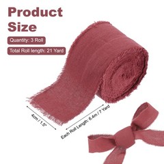 1-1/2 Inch Cotton Ribbon, 3 Roll Total 21 Yard Frayed Fringe Ribbon, Burgundy